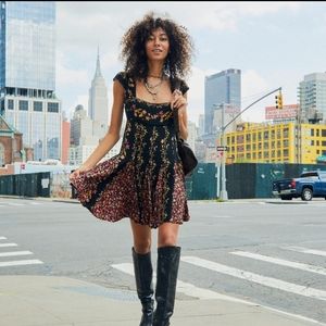 Free People Black Empirewaist Floral Dress